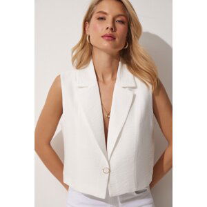 Happiness İstanbul Women's White Buttoned Linen Vest