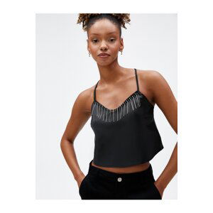 Koton Satin Athlete Crop Shiny Stone Embroidered Thin Straps.