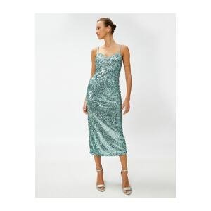 Koton Midi Length Sequined Evening Dress with Straps