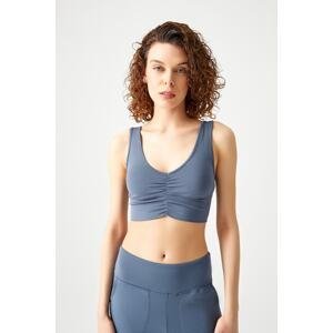 LOS OJOS Anthracite Lightly Supported Covered Gathered Front Crop Top Bustier
