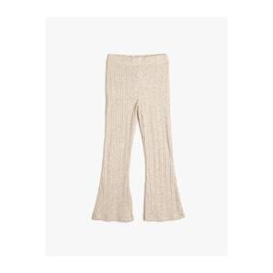 Koton Girl's Flared Leg Trousers with Slit Detail and Elastic Waist Ribbed