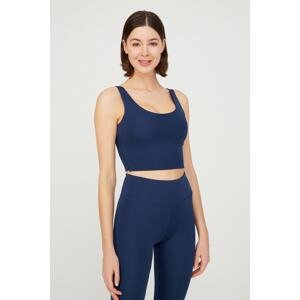 LOS OJOS Navy Blue Lightly Supported Back Detailed Covered Crop Top Bustier