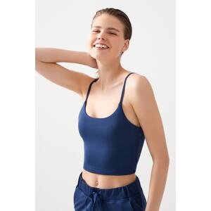 LOS OJOS Women's Navy Blue Strappy Light Support Covered Sports Bra