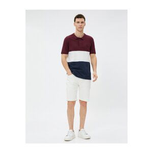 Koton Polo Neck T-Shirt Palm Printed Button Color Block Short Sleeve