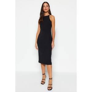 Trendyol Black Accessory Detail Fitted Midi Woven Dress