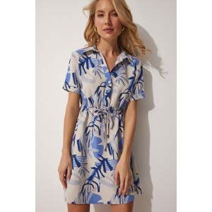 Happiness İstanbul Women's Blue Polo Collar Summer Mini Dress