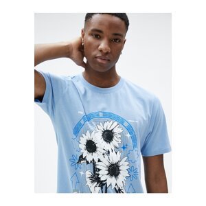 Koton Floral Print T-Shirt, Crew Neck, Slim Fit Cotton.