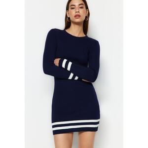 Trendyol Navy Blue Mini Knitwear Striped Both Dress