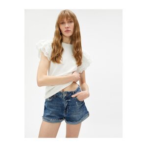 Koton Embroidered Detailed Ruffled T-Shirt Cotton