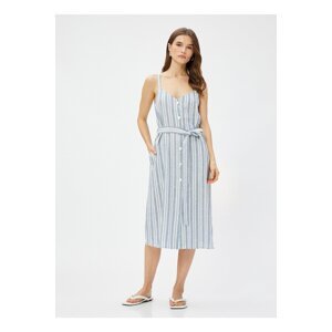 Koton V-Neck Striped Blue - White Midi Women's Dress 3sak80270ew