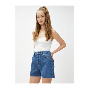 Koton Mini Denim Shorts with Staple Detail and Pockets