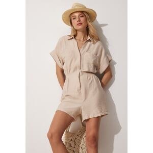 Happiness İstanbul Women's Light Beige Airobine Viscose Jumpsuit with Shorts TO0009