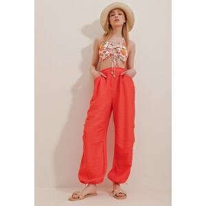 Trend Alaçatı Stili Women's Orange Double Pocket Aerobin Linen Trousers
