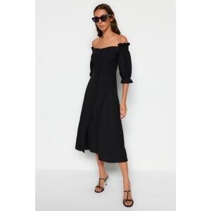 Trendyol Black Carmen Collar Ruffle Detail Midi Woven Shirt Dress