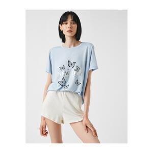 Koton Butterfly Printed T-Shirt Crew Neck