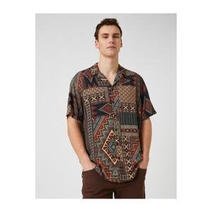 Koton Short Sleeve Shirt with Turndown Collar Ethnic Detailed
