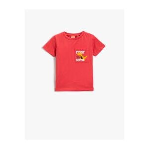 Koton Pocket Detailed Dinosaur Print Crew Neck T-Shirt Cotton