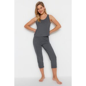 Trendyol Anthracite Cotton Halter Collar Undershirt-Capri Knitted Pajama Set