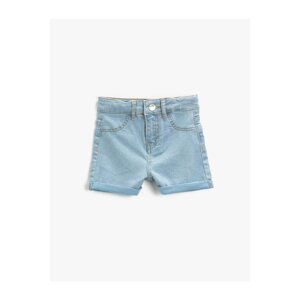 Koton Slim Denim Shorts with Turned-Up Back Pockets and Adjustable Elastic Waist