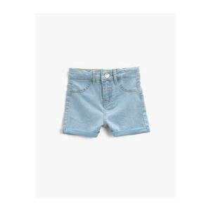 Koton Slim denim shorts have turn-up legs, back pocket, and an adjustable elasticated waist.