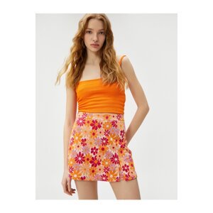 Koton Mini Floral Shorts Skirt Viscose Blend Straight Cut