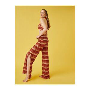 Koton Yüksel Waist Knitted Detailed Wide Leg Patterned Trousers.
