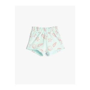 Koton Shorts with Pockets, Elastic Waist, Shell Printed Cotton