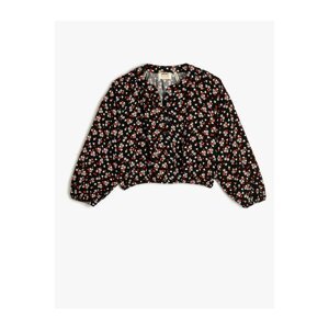 Koton Floral Round Neck Buttoned Long Sleeve Elastic Cuff