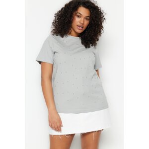 Trendyol Curve Gray Crew Neck Knitted T-shirt with Accessories