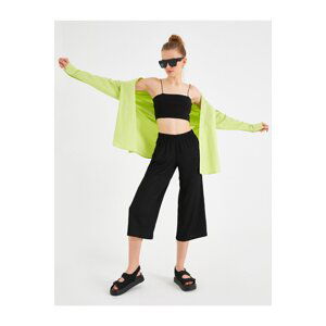 Koton Sleeve T-Shirt with Ribbed Elastic Wide Leg Trousers
