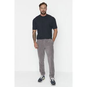 Trendyol Men's Gray Regular/Normal Fit Label Appliqué Elastic Cuff Sweatpants