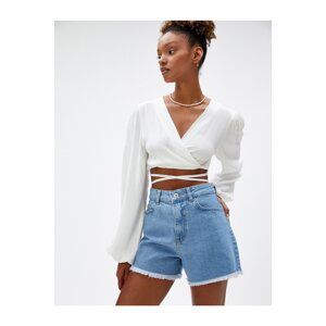 Koton Denim Shorts High Waist Ripped Detailed Pocket Cotton.