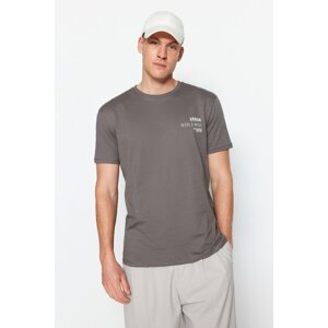 Trendyol Anthracite Men's Regular/Normal Fit 100% Cotton Minimal Text Printed T-Shirt