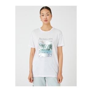 Koton Sequin Printed T-Shirt Crew Neck Short Sleeve