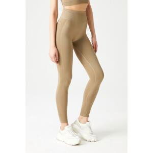 LOS OJOS Khaki High Waist Seamless Gathering Sports Tights