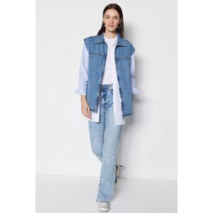 Trendyol Light Blue Denim Zipper Closure Denim Vest