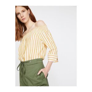 Koton Short-Sleeved Off-the-Shoulder Striped Blouse