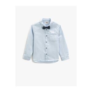 Koton Shirt with Bow Tie Long Sleeves, Patch Detail on the Elbows, One Pocket.