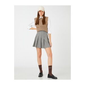 Koton Pleated Skirt Checked High Waist Checked