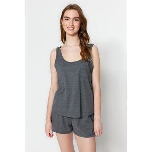 Trendyol Anthracite Cotton Pocket Detailed Undershirt-Shorts Knitted Pajama Set