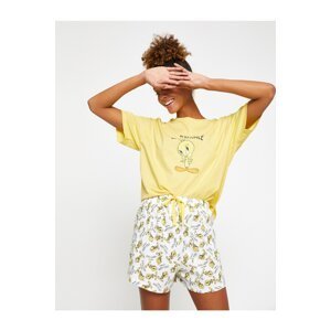 Koton Tweety Printed Pajamas Set with Shorts and Short Sleeves.