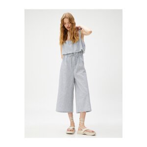 Koton Suspenders Playsuit with Frill Detailed Tie Waist Linen Blend.