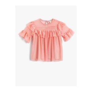 Koton Tulle Crew Neck T-Shirt with Puffy Ruffle Sleeves