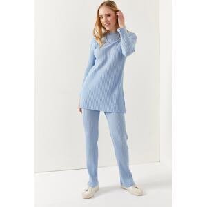 Olalook Women's Baby Blue Top Slit Blouse Bottom Palazzo Corduroy Suit