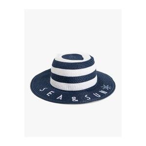 Koton Straw Hat Striped Slogan Embroidered