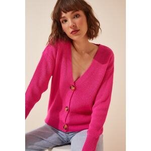 Happiness İstanbul Women's Dark Pink V-Neck Buttoned Knitwear Cardigan
