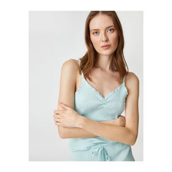 Koton Halterneck Pajama Top with Pleated Textured V-Neck