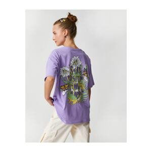 Koton Oversize T-Shirt Back Printed Cotton Crew Neck Short Sleeve