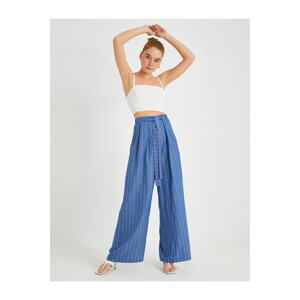 Koton Wide Leg Striped Trousers with Belted Waist