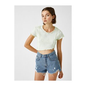 Koton Butterfly Detail T-Shirt Crop Short Sleeve Cotton